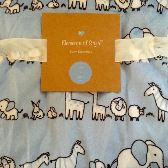 NEW Baby Blanket Blue Sherpa Reverse Animal Theme Baby Gift | Elements of Style - Picture 2 of 5